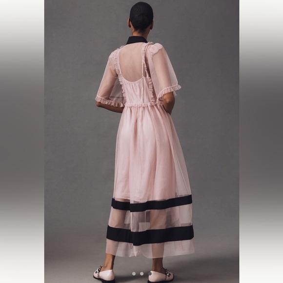 By Anthropologie Sheer Maxi Dress Color: Pink Size: M - Picture 6 of 6